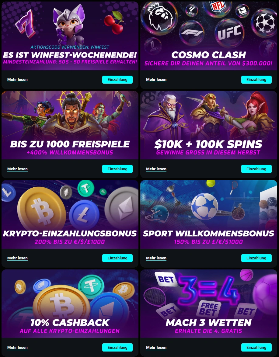 Cosmobet Bonus und Aktionen